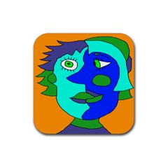 Visual Face Blue Orange Green Mask Rubber Coaster (square) 