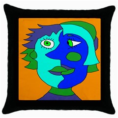 Visual Face Blue Orange Green Mask Throw Pillow Case (black) by Mariart