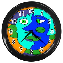 Visual Face Blue Orange Green Mask Wall Clocks (black) by Mariart