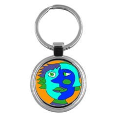 Visual Face Blue Orange Green Mask Key Chains (round) 