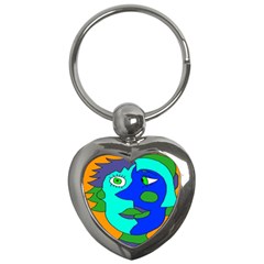 Visual Face Blue Orange Green Mask Key Chains (heart) 