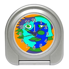 Visual Face Blue Orange Green Mask Travel Alarm Clocks by Mariart