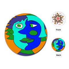 Visual Face Blue Orange Green Mask Playing Cards (round)  by Mariart