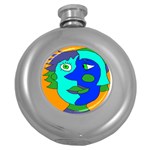 Visual Face Blue Orange Green Mask Round Hip Flask (5 oz) Front