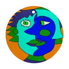 Visual Face Blue Orange Green Mask Round Ornament (two Sides) by Mariart