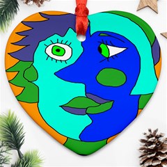 Visual Face Blue Orange Green Mask Heart Ornament (two Sides) by Mariart