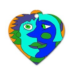 Visual Face Blue Orange Green Mask Dog Tag Heart (two Sides)