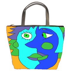 Visual Face Blue Orange Green Mask Bucket Bags