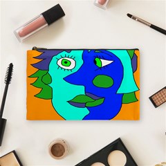 Visual Face Blue Orange Green Mask Cosmetic Bag (medium)  by Mariart