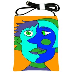 Visual Face Blue Orange Green Mask Shoulder Sling Bags by Mariart