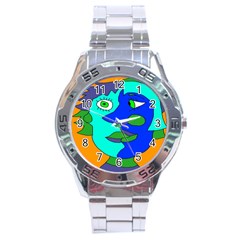 Visual Face Blue Orange Green Mask Stainless Steel Analogue Watch by Mariart