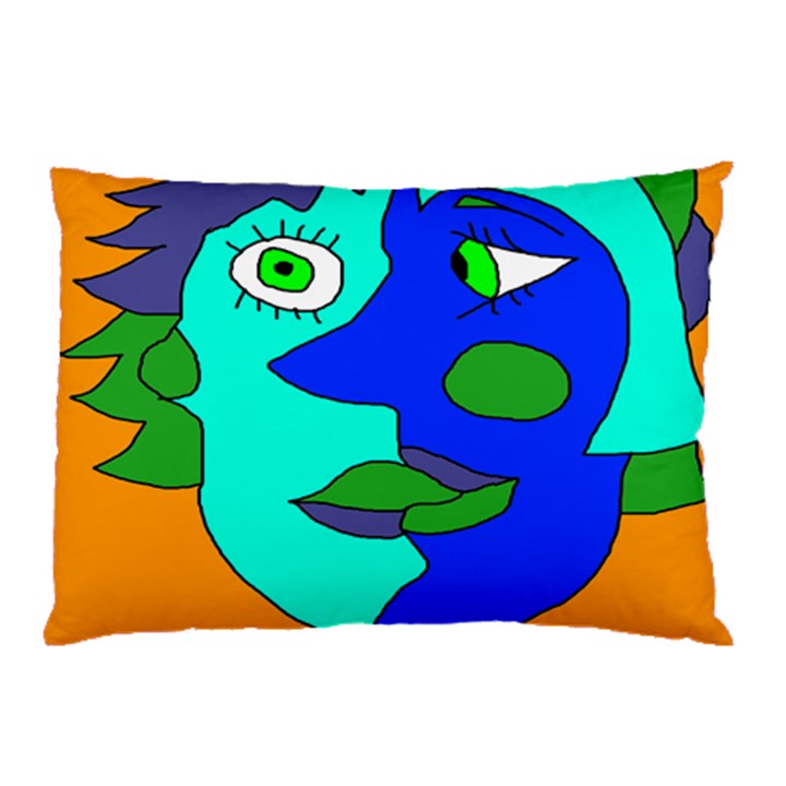 Visual Face Blue Orange Green Mask Pillow Case (Two Sides)