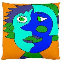 Visual Face Blue Orange Green Mask Large Cushion Case (two Sides) by Mariart