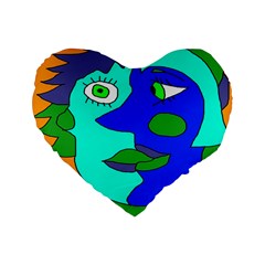 Visual Face Blue Orange Green Mask Standard 16  Premium Heart Shape Cushions by Mariart