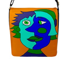 Visual Face Blue Orange Green Mask Flap Messenger Bag (l) 