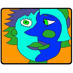 Visual Face Blue Orange Green Mask Double Sided Fleece Blanket (medium)  by Mariart