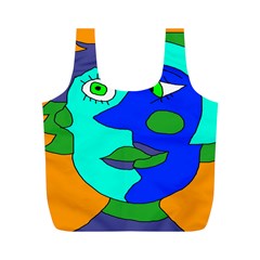 Visual Face Blue Orange Green Mask Full Print Recycle Bags (m) 