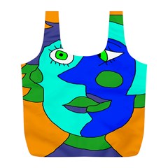 Visual Face Blue Orange Green Mask Full Print Recycle Bags (l)  by Mariart