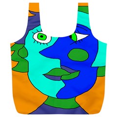 Visual Face Blue Orange Green Mask Full Print Recycle Bags (l)  by Mariart