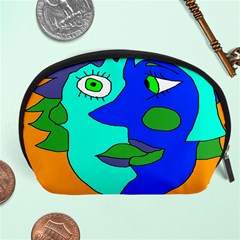 Visual Face Blue Orange Green Mask Accessory Pouches (large)  by Mariart