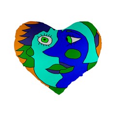 Visual Face Blue Orange Green Mask Standard 16  Premium Flano Heart Shape Cushions by Mariart