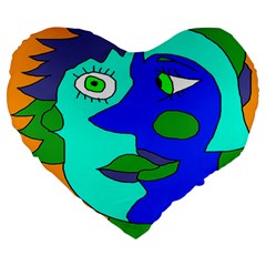 Visual Face Blue Orange Green Mask Large 19  Premium Flano Heart Shape Cushions by Mariart