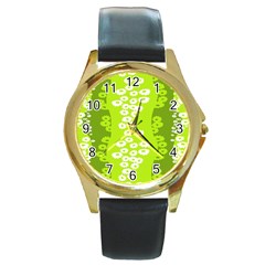 Sunflower Green Round Gold Metal Watch by Mariart