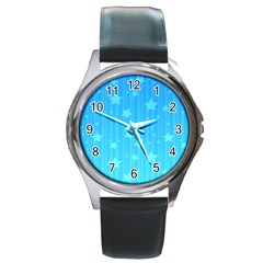 Star Blue Sky Space Line Vertical Light Round Metal Watch