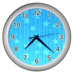 Star Blue Sky Space Line Vertical Light Wall Clocks (silver)  by Mariart