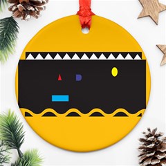 Bright Polka Wave Chevron Yellow Black Ornament (round)