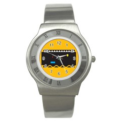 Bright Polka Wave Chevron Yellow Black Stainless Steel Watch