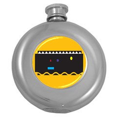 Bright Polka Wave Chevron Yellow Black Round Hip Flask (5 Oz) by Mariart