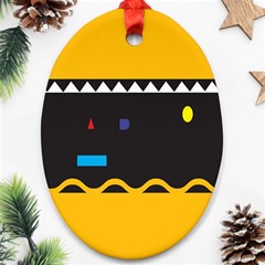 Bright Polka Wave Chevron Yellow Black Oval Ornament (two Sides) by Mariart