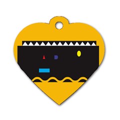 Bright Polka Wave Chevron Yellow Black Dog Tag Heart (one Side)