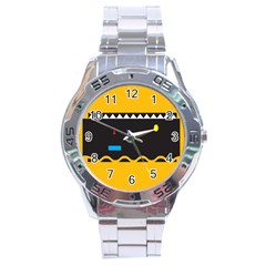 Bright Polka Wave Chevron Yellow Black Stainless Steel Analogue Watch