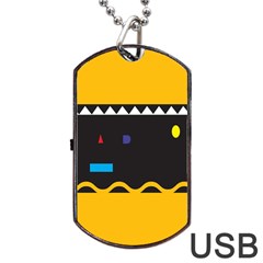 Bright Polka Wave Chevron Yellow Black Dog Tag Usb Flash (two Sides)