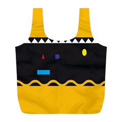 Bright Polka Wave Chevron Yellow Black Full Print Recycle Bags (l)  by Mariart