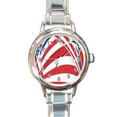 American Flag Star Blue Line Red White Round Italian Charm Watch