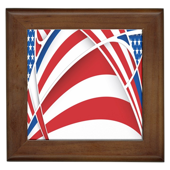 American Flag Star Blue Line Red White Framed Tiles