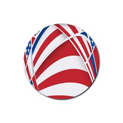 American Flag Star Blue Line Red White Rubber Round Coaster (4 Pack) 