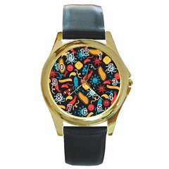 Worm Insect Bacteria Monster Round Gold Metal Watch by Mariart