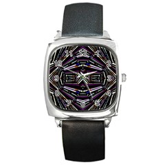 Dark Ethnic Sharp Bold Pattern Square Metal Watch by dflcprints