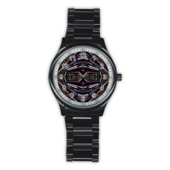 Dark Ethnic Sharp Bold Pattern Stainless Steel Round Watch by dflcprints