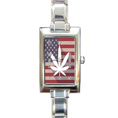 Flag American Star Blue Line White Red Marijuana Leaf Rectangle Italian Charm Watch