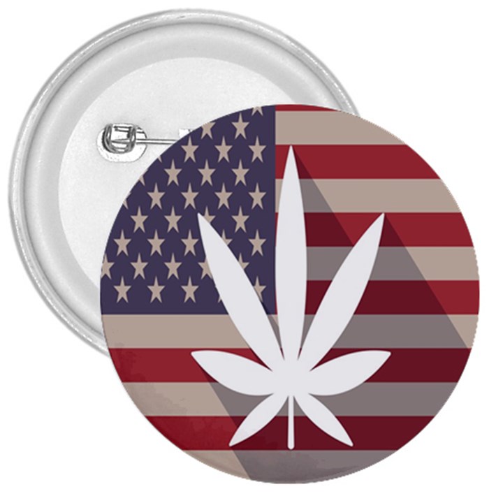 Flag American Star Blue Line White Red Marijuana Leaf 3  Buttons