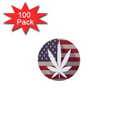 Flag American Star Blue Line White Red Marijuana Leaf 1  Mini Buttons (100 Pack)  by Mariart