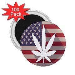 Flag American Star Blue Line White Red Marijuana Leaf 2 25  Magnets (100 Pack) 