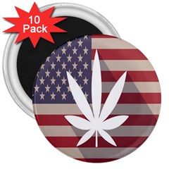 Flag American Star Blue Line White Red Marijuana Leaf 3  Magnets (10 Pack)  by Mariart