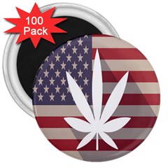 Flag American Star Blue Line White Red Marijuana Leaf 3  Magnets (100 Pack) by Mariart