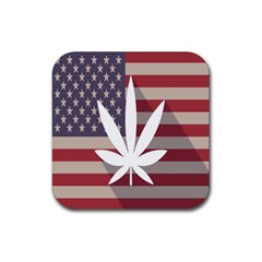 Flag American Star Blue Line White Red Marijuana Leaf Rubber Coaster (square)  by Mariart